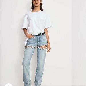 Light Wash Blue Women's Jeans with Chain Embellishment